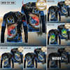 Maxcorners Saltwater Fish Fishing Flame Dark Blue Luxury Pattern Personalized Name, Team Name Long Sleeve Shirt (6 Breeds)