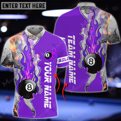 Maxcorners Billiards 8 Ball Fire Smoke Multicolor Options Customized Name 3D Shirt