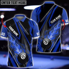 Maxcorners Billiard 8 Ball Fire Personalized Name 3D Polo Shirt (Multi Color Options)