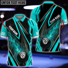 Maxcorners Billiard 8 Ball Fire Personalized Name 3D Polo Shirt (Multi Color Options)