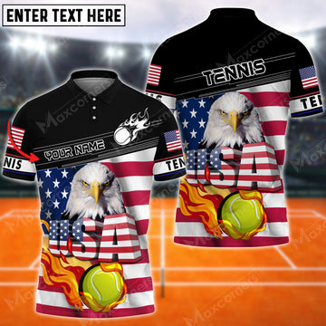 Maxcorners Fire Tennis Ball USA Eagle Customized Name 3D Shirt