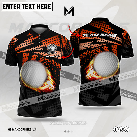 Maxcorner Customized Name Golf Ball Fire Multicolor Options 3D Polo Shirt ( 4 Colors )