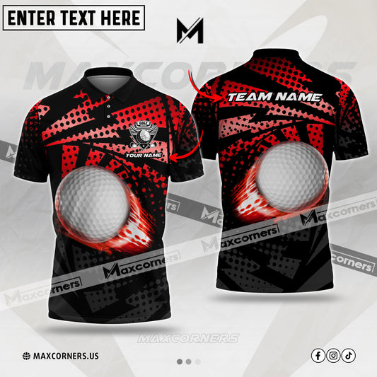 Maxcorner Customized Name Golf Ball Fire Multicolor Options 3D Polo Shirt ( 4 Colors )