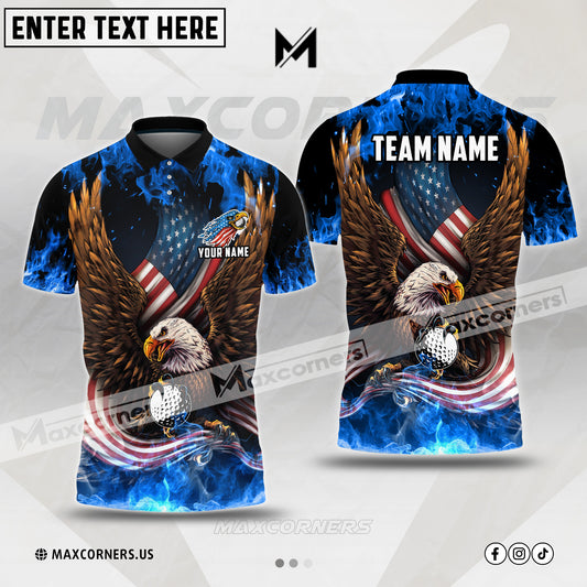 Maxcorner Customized Name Golf Eagle US Flag Pattern Multicolor Options 3D Polo Shirt ( 4 Colors )