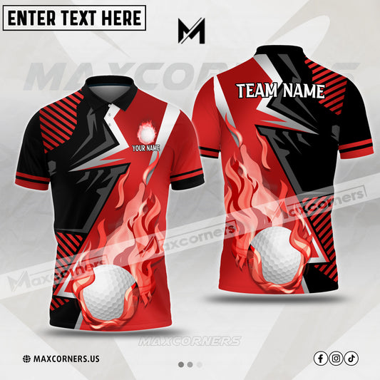 Maxcorner Customized Name Golf Ball Blazing Strike Multicolor Options 3D Polo Shirt ( 4 Colors )