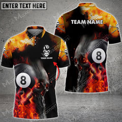 Maxcorners Billiards 8 Ball Fire Smoky Skull Personalized Name 3D Shirt