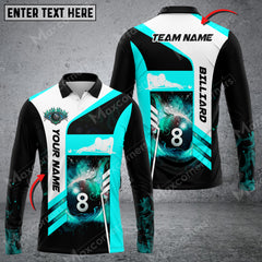 Maxcorners Billiards 8 Ball Fire Multicolor Option Customized Name Long Sleeve Polo Shirt