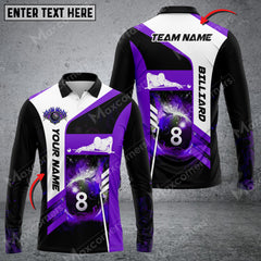 Maxcorners Billiards 8 Ball Fire Multicolor Option Customized Name Long Sleeve Polo Shirt