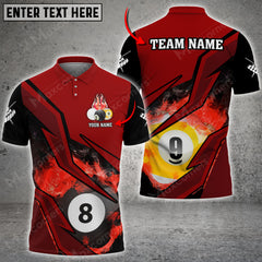Maxcorners Billiards 8 Ball & 9 Ball Fire Personalized Name, Team Name Unisex Shirt ( 6 Colors )