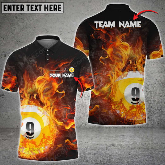 Maxcorners Billiards 9 Ball Fire Art Multicolor Options Personalized Name 3D Shirt (4 Colors)