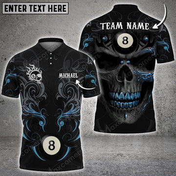 Maxcorners Billiards Skull Tribal Pattern Personalized Name 3D Shirt (Multi Color Options)