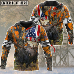 Maxcorners Custom Name Premium Hunting Moose Camo US Flag 3D All Over Printed Clothes