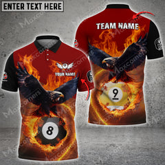 Maxcorners Billiards Eagle Flying On Fire Personalized Name, Team Name Unisex Shirt ( 4 Colors )