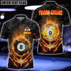 Maxcorners Billiards Fire Flame Smoke Personalized Name, Team Name Unisex Shirt ( 6 Colors )