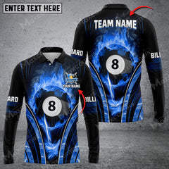 Maxcorners Billiards 8 Ball Fire Smoke Multicolor Option Customized Name Long Sleeve Polo Shirt