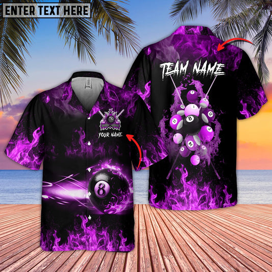 Maxcorners Billiards 8 Ball Fire Smoke Pattern Multicolor Options Personalized Name Hawaiian Shirt ( 4 Colors )