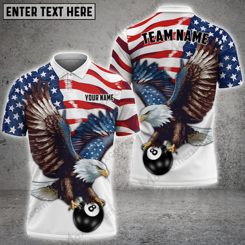 Maxcorners Billiards Eagle American Flag Ball 8 Personalized Name, Team Name 3D Polo
