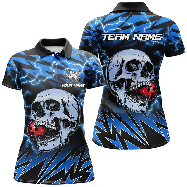 Maxcorners Bowling And Pins Lightning Thunder Skull Bowling Customized Name 3D Shirt For Women