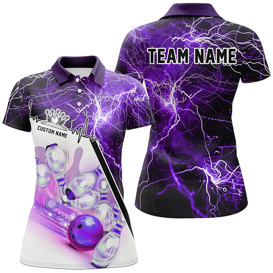 Maxcorners Bowling And Pins Thunder Lightning Ladies Multicolor Option Customized Name 3D Shirt For Women