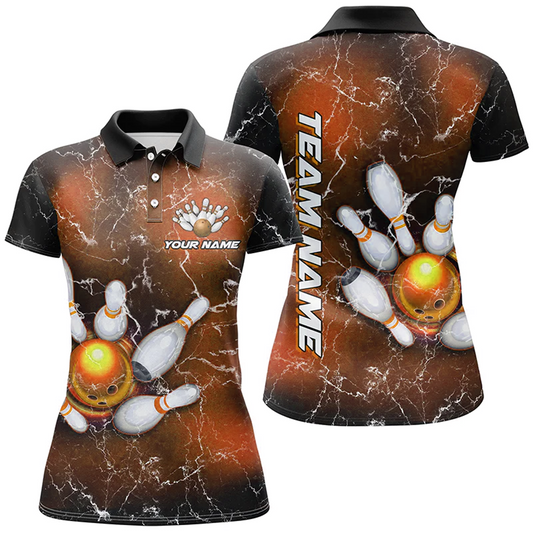 Maxcorners Bowling And Pins Lightning Thunder Multicolor Option Customized Name 3D Shirt For Women