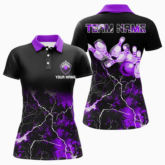 Maxcorners Bowling Ball & Pins Thunder Lightning Multicolor Option Customized Name 3D Shirt For Women