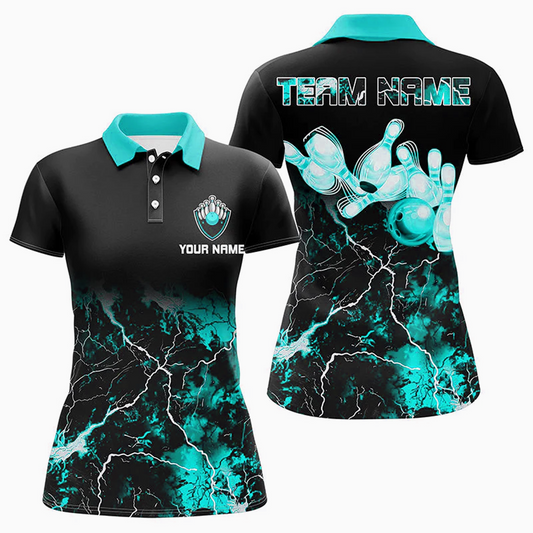 Maxcorners Lightning Thunder Bowling Ball & Pins Multicolor Option Customized Name 3D Shirt For Women