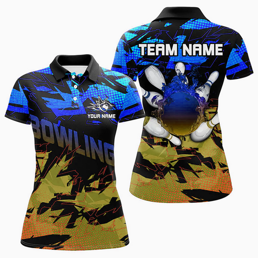 Maxcorners Bowling Ball & Pins Multicolor Option Customized Name 3D Shirt For Women