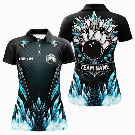 Maxcorners Bowling Ball And Pins Icy Light Multicolor Option Customized Name 3D Shirt For Women