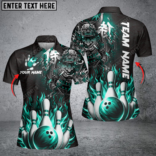 Maxcorners Bowling Samurai Warrior Madness Multicolor Option Customized Name 3D Shirt For Women (6 Colors)
