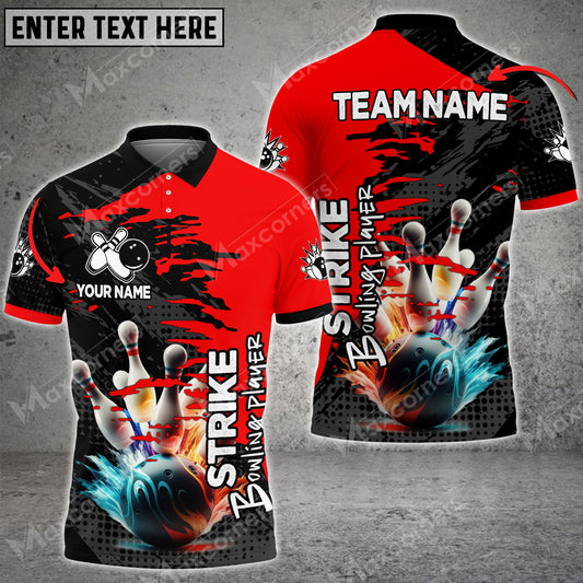 Maxcorners Bowling Ball & Pins Concussive Throw Multicolor Option Customized Name 3D Shirt (5 Colors)