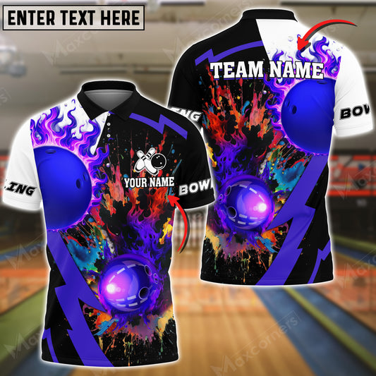 Maxcorners Bowling Ball & Pins Crush Them All Multicolor Option Customized Name 3D Shirt (6 Colors)