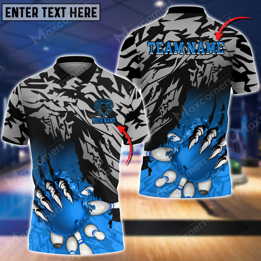 Maxcorners Bowling Ball And Pins Multicolor Option Customized Name, Team Name 3D Polo Shirt (6 Colors)