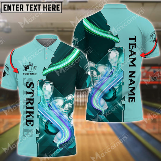 Maxcorners Bowling Ball And Pins Strike Multicolor Option Customized Name, Team Name 3D Polo Shirt (6 Colors)