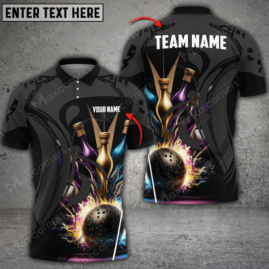 Maxcorners Bowling Ball And Pins Curse Seal Multicolor Option Customized Name 3D Shirt (4 Colors)