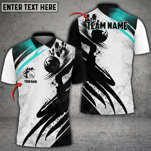 Maxcorners Bowling Ball And Pins Abstract Drawing Multicolor Option Customized Name 3D Shirt (4 Colors)