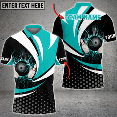 Maxcorners Thunder Bowling Ball And Pins Hexagon Pattern Multicolor Customized Name 3D Polo Shirt