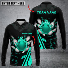 Maxcorners Bowling Ball Flame Multicolor Option Customized Name Long Sleeve 3D Shirt
