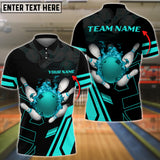 Maxcorners Cyan Bowling Ball Flame Personalized Name All Over Printed Shirt