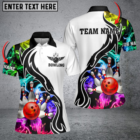 Maxcorners Bowling And Pins Multicolor Smoke Pattern Customized Name 3D Shirt For Women