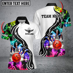 Maxcorners Bowling And Pins Multicolor Smoke Pattern Customized Name 3D Shirt For Women