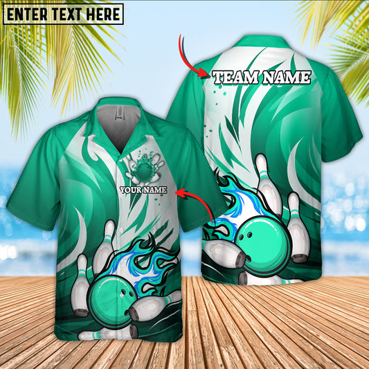Maxcorners Bowling Ball And Pins Animated Fire Multicolor Option Customized Name Hawaiian Shirt (5 Colors)