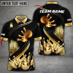 Bowling Ball And Pins Ultimate Golden Multicolor Option Customized Name 3D Shirt (4 Colors)