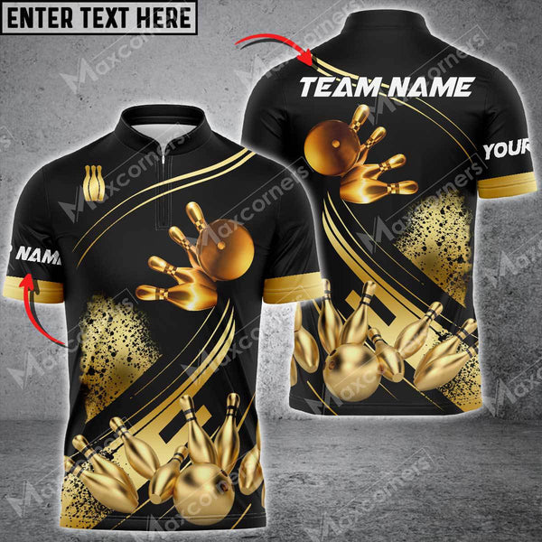 Bowling Ball And Pins Ultimate Golden Multicolor Option Customized Name 3D Shirt (4 Colors)