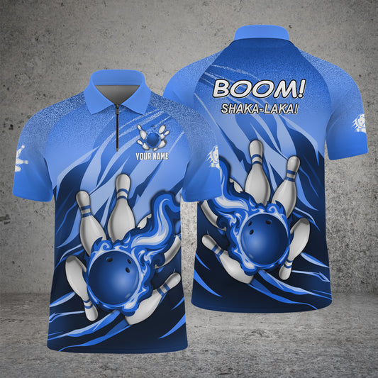 Maxcorners Bowling Ball And Pins Fire Storm Customized Name 3D Shirt for David