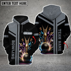 Maxcorners Bowling And Pins Premium Professional Multicolor Option 3D Custom Name Shirt