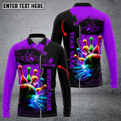 Maxcorners Bowling And Pins Premium Multicolor Option Customized Name Long Sleeve 3D Shirt