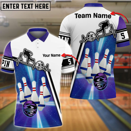 Maxcorners Blue Bowling 5 Pins Customized Name All Over Printed Shirt For Alain Charette