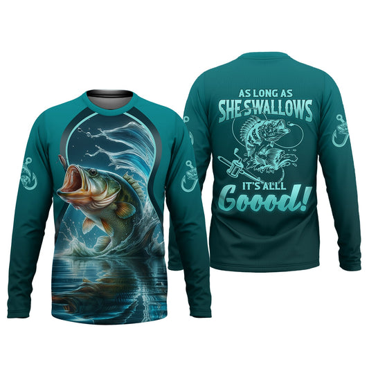 Maxcorners As Long As She Swallows It's All Good Fishing UPF Shirts, Funny Fishing Shirt, Bass Fishing