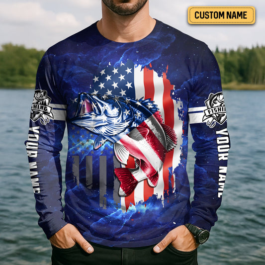 Maxcorners American Hooker Fishing UPF Shirts, American Flag Fish Shirt, UV Shirts For Men, Long Sleeve Fishing Shirts
