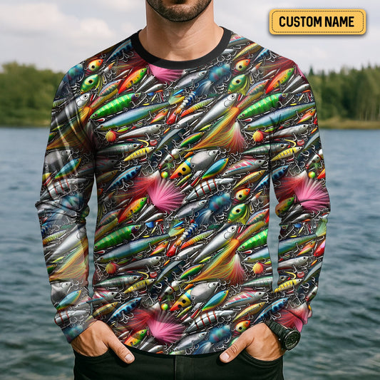 Maxcorners Colorful Fishing Lure SPF Shirts For Men, Long Sleeve Fishing Shirts, Hooded Sun Shirt, Mens Casual Shirts